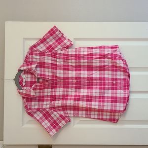 Ladies pink and white plaid button down